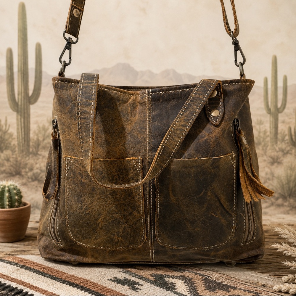 Myra Ultimate Choice Brown Leather Crossbody Tote Bag Rustic Western Boho